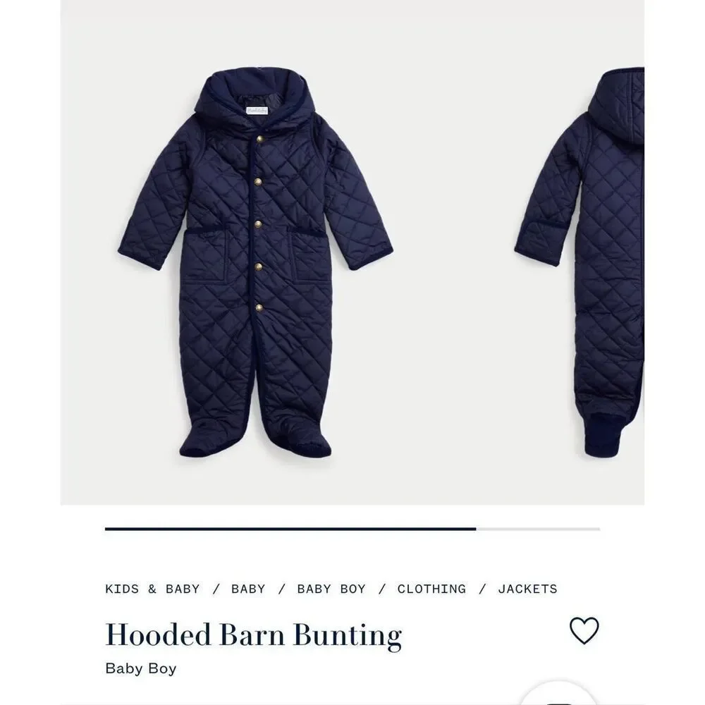 Ralph Lauren Baby Quilted Navy Blue Hooded Bunting 3 Month